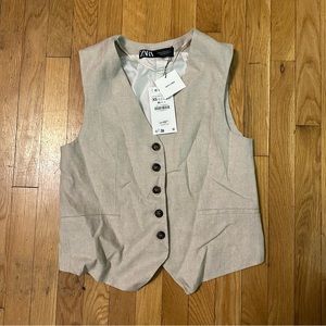 Zara Vest Beige Oversized XS NWT